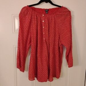 Chaps Women's Floral Red Blouse. Peasant Style.